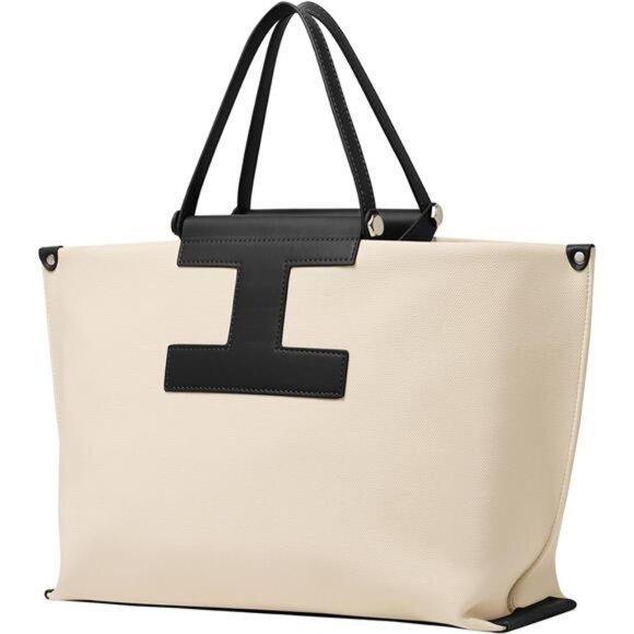 Handbags - Laptop Tote Bag for Women, Beige Black